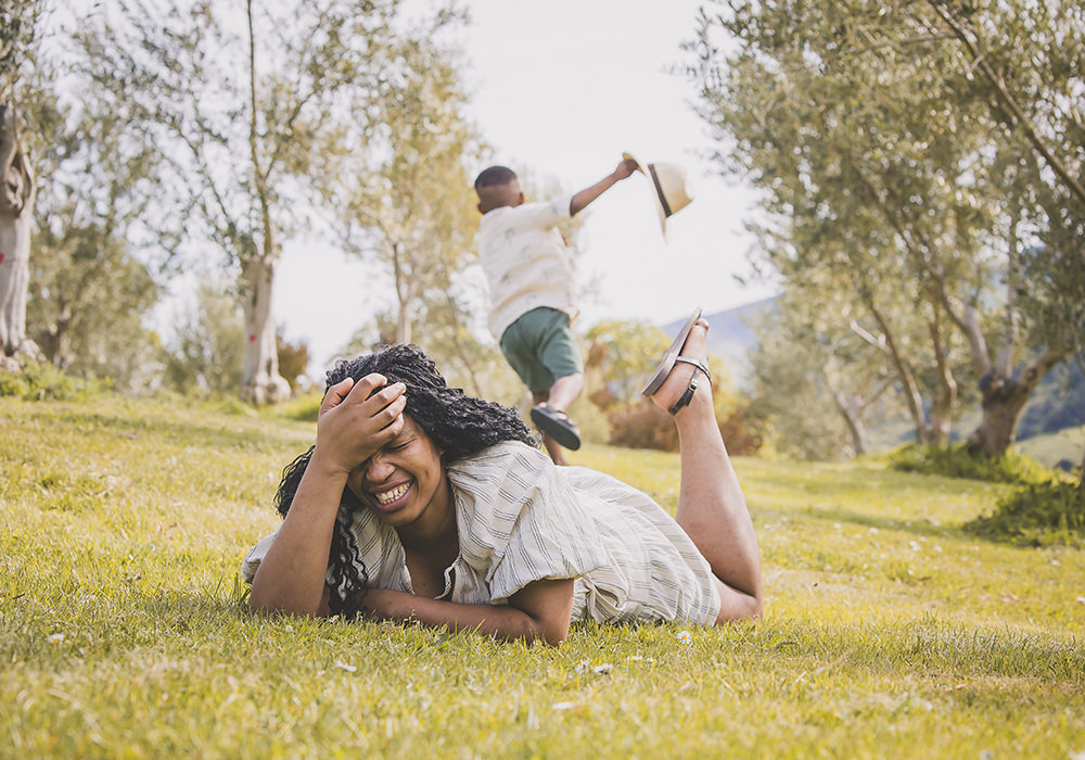 Vacation Portraits in Italy with mother and playing in a olive grove